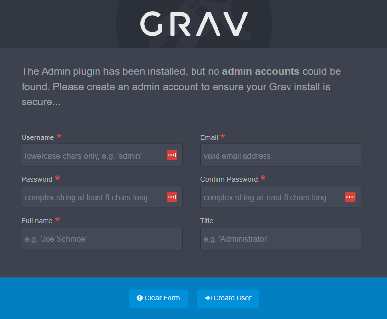 grav-admin-start-page