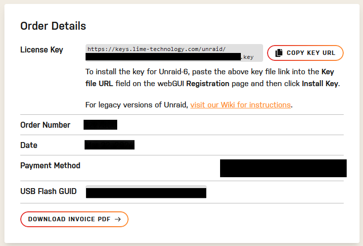 UNRAID Upgrade Key