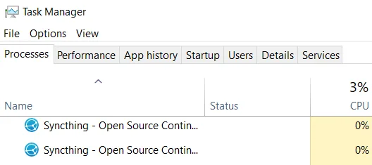 Syncthing in Task Manager