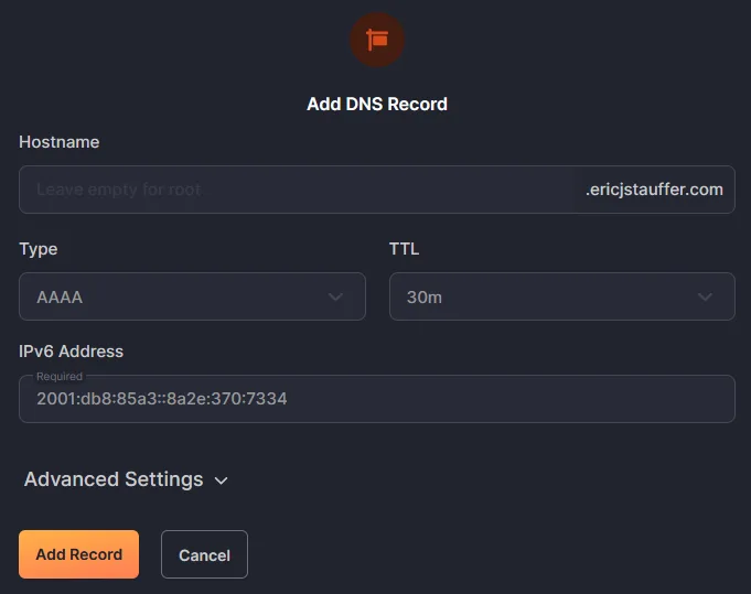 IPv6 DNS Settings