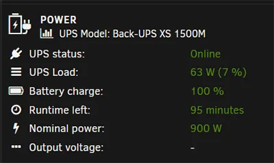 Unraid Dashboard - UPS Overview