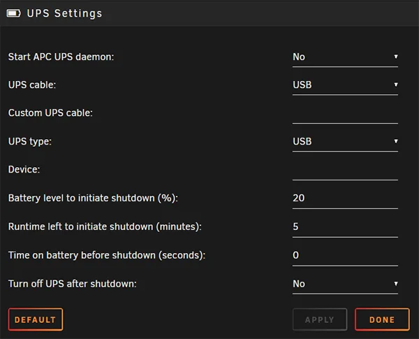 Unraid UPS Settings